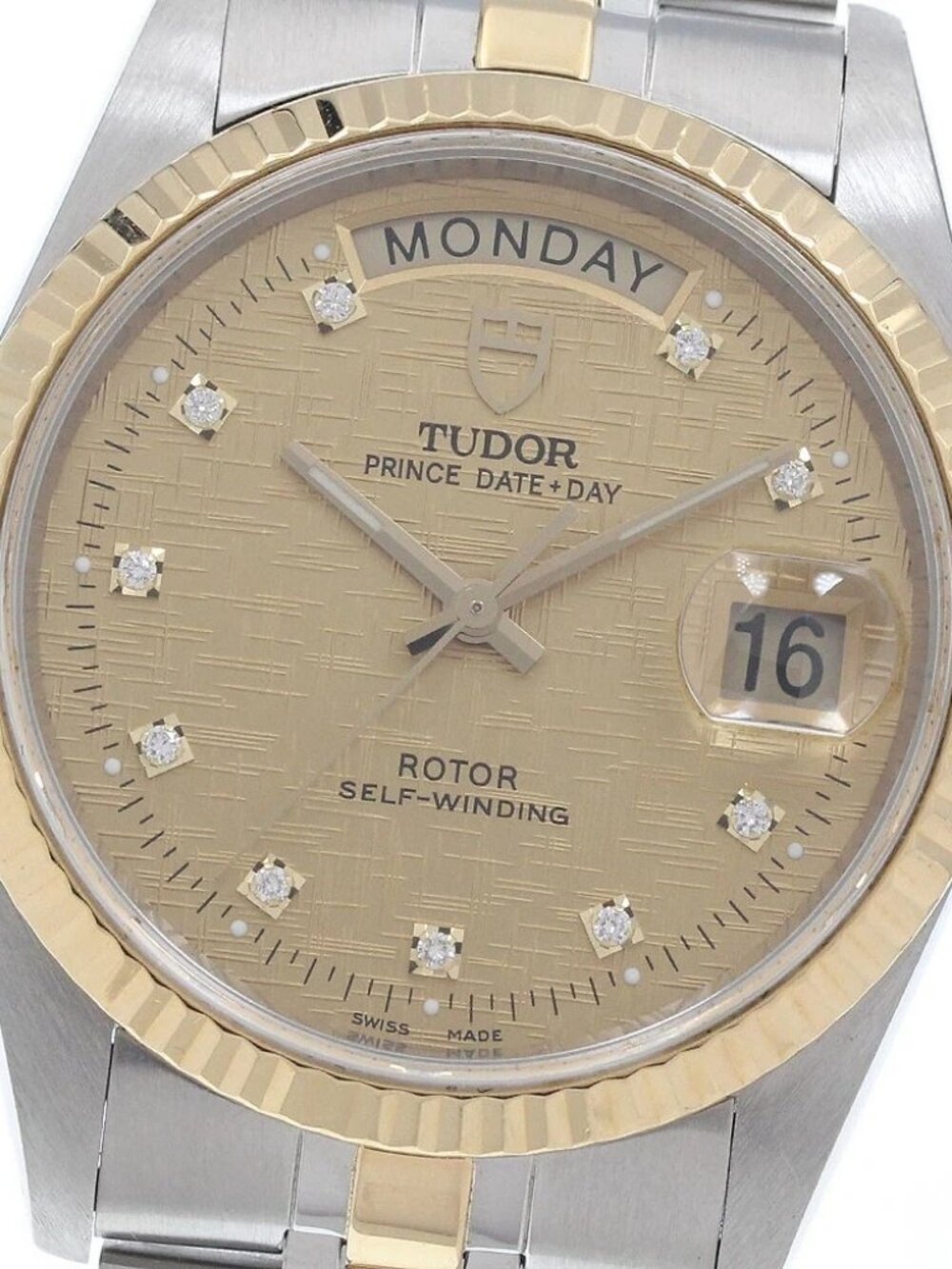 TUDOR Prince Date Day 76213 10P diamond YG bezel gold Dial AT Men's_916484